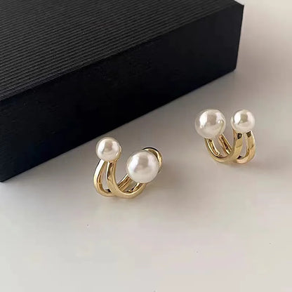 Aretes de Perlas con Diseño Irregular Coreano - Pendientes Geométricos de Metal Dorado para Mujeres, Joyería de Moda para Fiesta