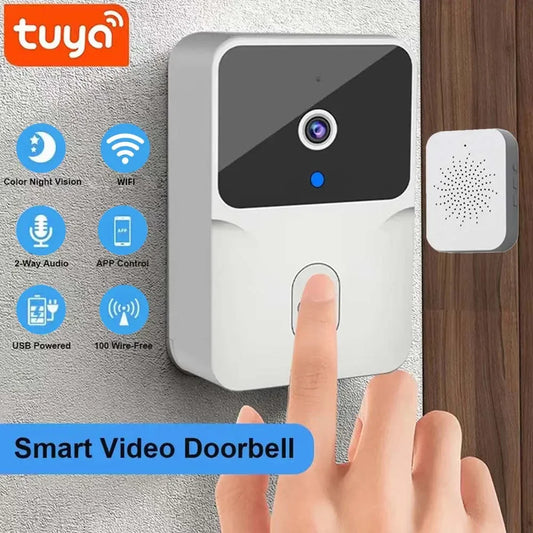 Tuya Timbre Inalámbrico con Cámara de Video WIFI, Visión Nocturna, Seguridad Inteligente para el Hogar, HD 1080P, Audio Bidireccional y Cambio de Voz