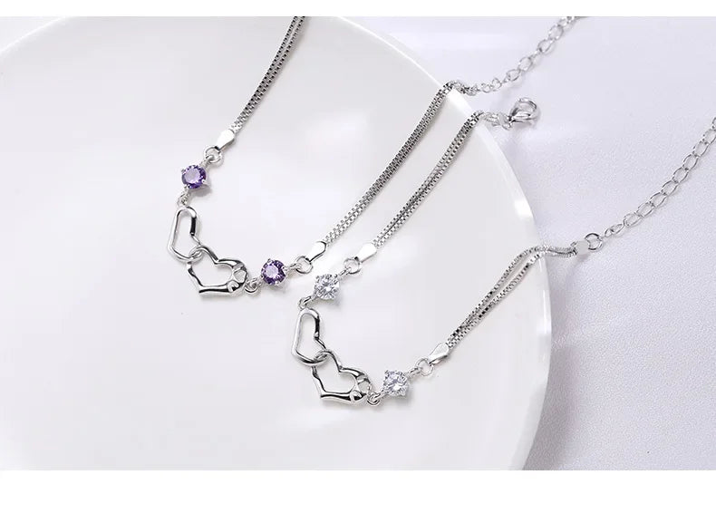 Pulsera de Plata de Ley 925 con Diseño de Corazón para Mujer - Brazalete Romántico de Cristal de Lujo, Ideal para Fiesta, Boda y Regalo de Joyería Original