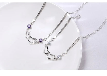 Pulsera de Plata de Ley 925 con Diseño de Corazón para Mujer - Brazalete Romántico de Cristal de Lujo, Ideal para Fiesta, Boda y Regalo de Joyería Original