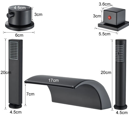 Grifo de Baño de Cascada en Latón Negro - Mezclador Widespread con Tres Manijas para Agua Caliente y Fría