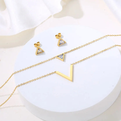 Conjunto de Joyería de Acero Inoxidable: Collar y Aretes de Geometría Delicada