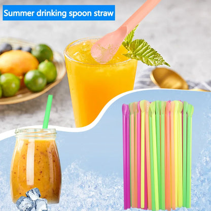 Título: Pajitas de plástico para beber con cuchara, ideales para batidos y bebidas espesas, disponibles en 50/1000/2000 unidades