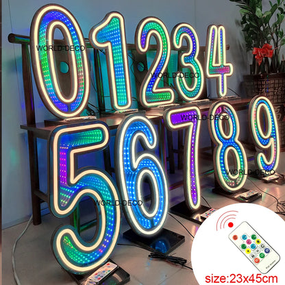 Juego Completo de Luces de Neón Digitales 0-9 | Números de Neón 3D de Doble Cara | Luces de Túnel de Cielo Estrellado para Decoración de Eventos