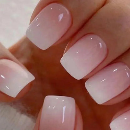 Uñas postizas blancas con degradado de 24 piezas, uñas postizas cortas cuadradas de Ballet, simples, se pueden usar al presionar, Nude uñas, arte de manicura de cobertura completa