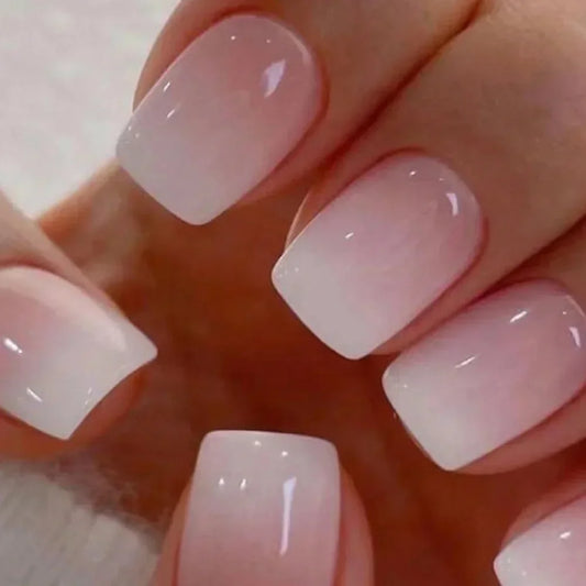Uñas postizas blancas con degradado de 24 piezas, uñas postizas cortas cuadradas de Ballet, simples, se pueden usar al presionar, Nude uñas, arte de manicura de cobertura completa