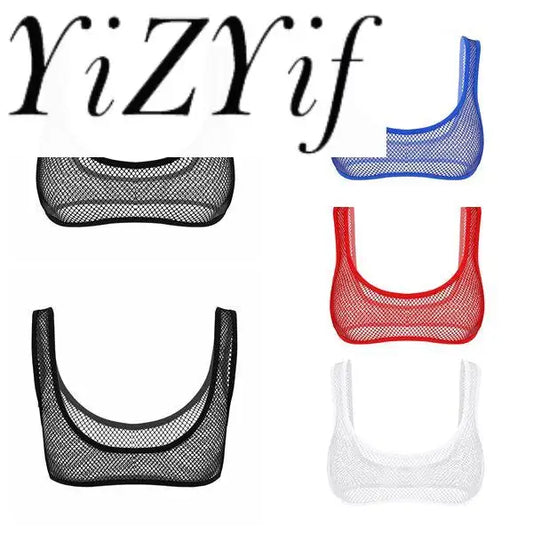 Top Corto Sexy de Malla para Mujer - Bra Bustier con Cuello U Profundo y Diseño Transparente