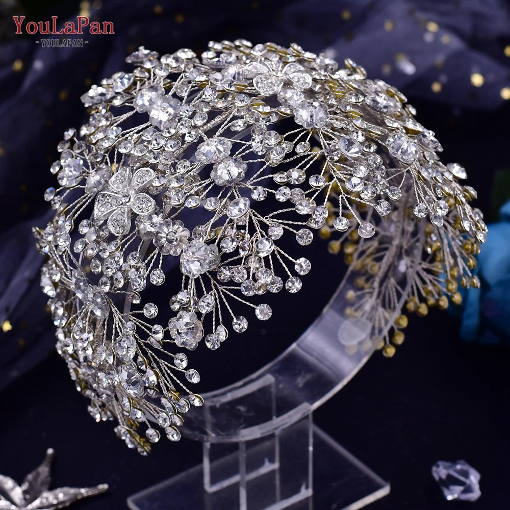 Tocado de Novia con Diamantes de Imitación, Conjunto de Pendientes, Tiara Nupcial, Corona de Boda de Cristal, Diadema, Accesorios para el Cabello, HP240