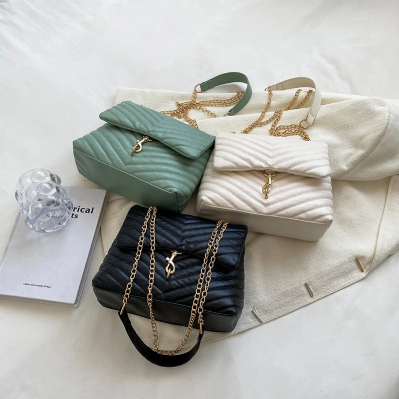 Bolso Casual de Cadena Crossbody para Mujeres - Bolso de Hombro con Rayas de Moda, Gran Capacidad, Diseño con Tapeta, Accesorio Elegante