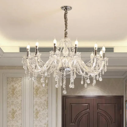 Candelabro de Techo de Cristal Dorado para Dormitorio, Comedor y Sala de Estar, Clásico Colgante de Vela