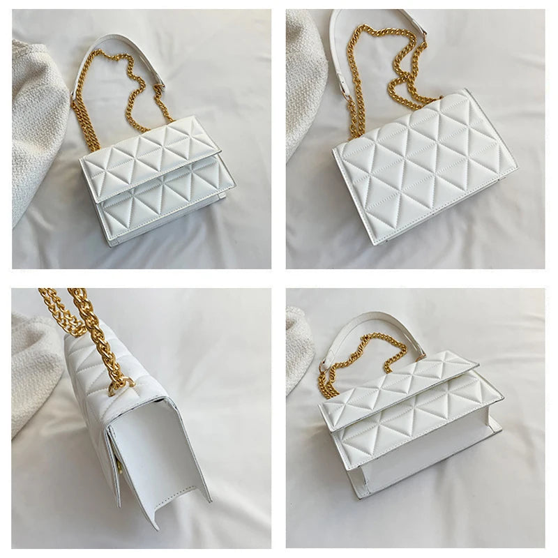 Bolso de Mano de Cuero PU con Cadena para Mujer, Diseño de Cuadros, Bandolera de Verano, Bolso de Mano Cuadrado para Dama