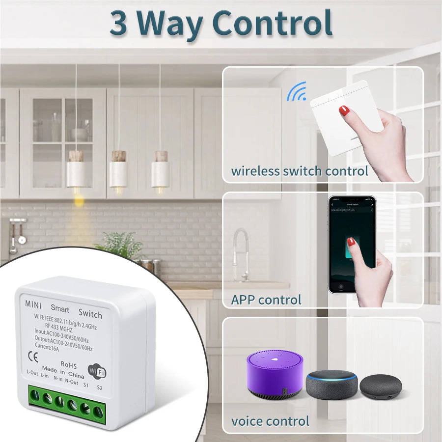 Interruptor Inteligente WiFi Tuya para Iluminación con RF 433MHz, Control por Voz y App Smart Life, Compatible con Alexa y Google Home