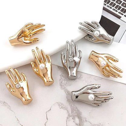 Botones de Metal con Diamantes de Imitación y Perlas en Forma de Palma – Accesorios de Costura para Abrigos de Tweed y Suéteres de Punto, Pack de 6 Piezas