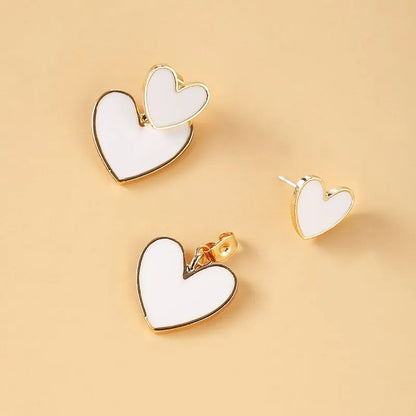 Pendientes Dangle Dobles en Blanco y Negro para Mujeres - Joyas Geométricas de Corazón para Bodas y Regalos