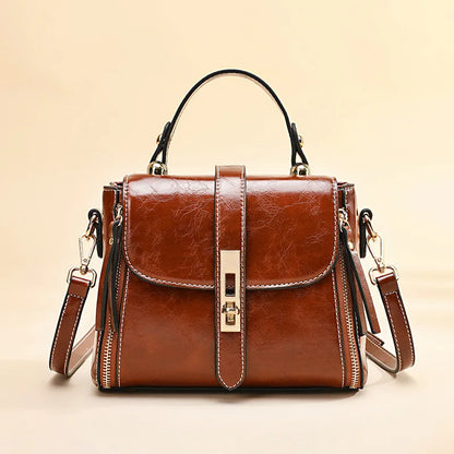 Bolso de piel auténtica con doble cremallera para mujer, bandolera de piel de vaca auténtica, decoración con cierre, de lujo