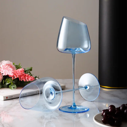 Juego de Copas de Vino Tinto de Flamenco Rosa Francés - Copas de Cristal con Boca Inclinada Creativa y Fondo Cóncavo, También para Champán Azul