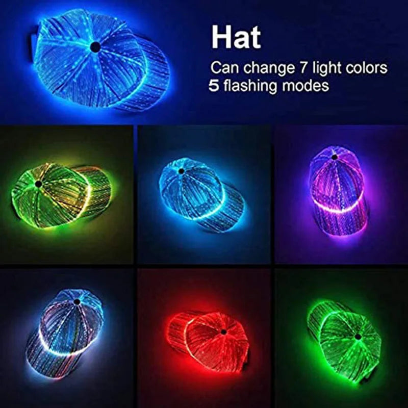 Sombrero LED Multicolor con Fibra Óptica, Capucha Neón para Discotecas, Eventos y Fiestas