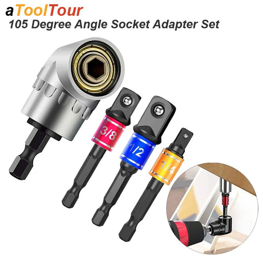 Adaptador de Socket Angular de 105 Grados para Herramientas de Mano | Set de Extensión de 3 Piezas para Taladros y Destornilladores