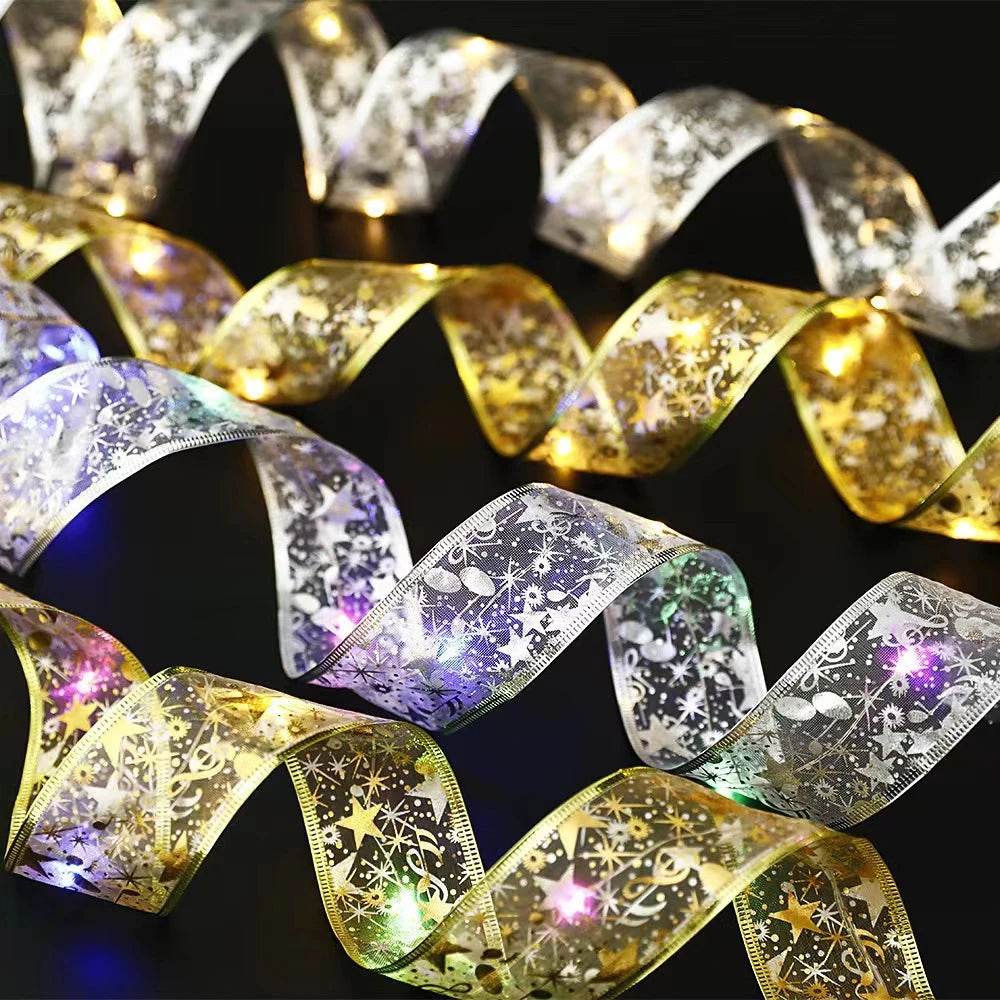 Cintas de Luz LED para Decoración Navideña – Cintas de Organza para Árboles de Navidad y Adornos DIY