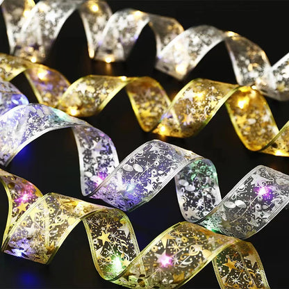 Cintas de Luz LED para Decoración Navideña – Cintas de Organza para Árboles de Navidad y Adornos DIY