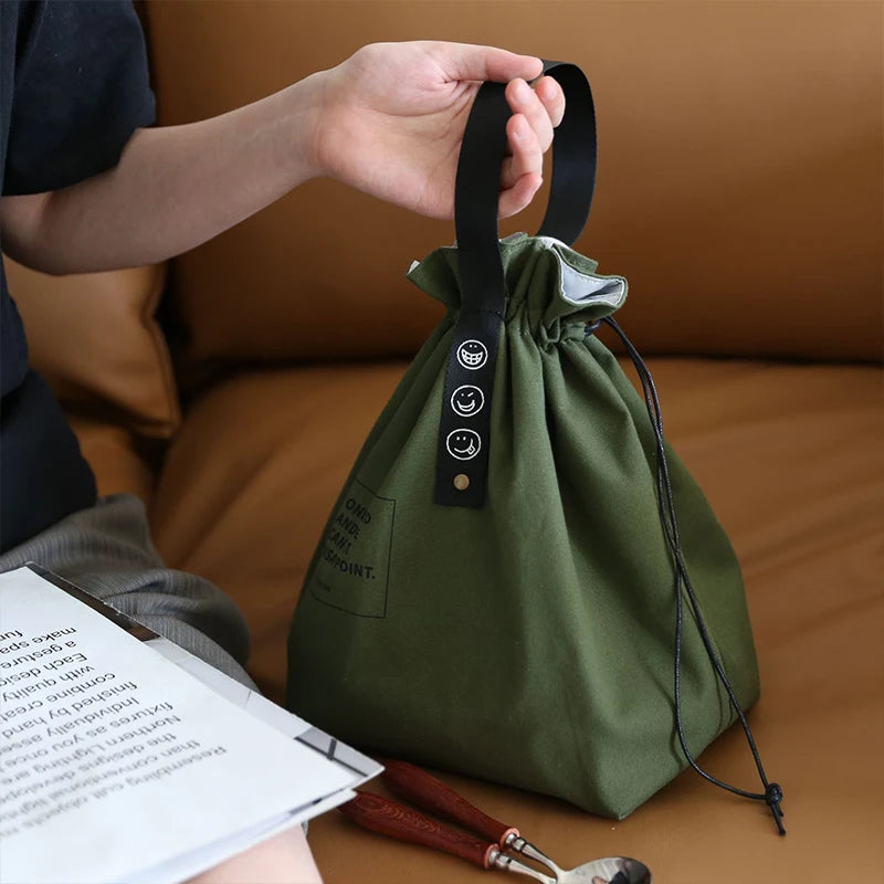 Bolsa Bento de Lona para Almuerzo, Bolsa Portátil para Picnic, Escuela y Almacenaje de Comida