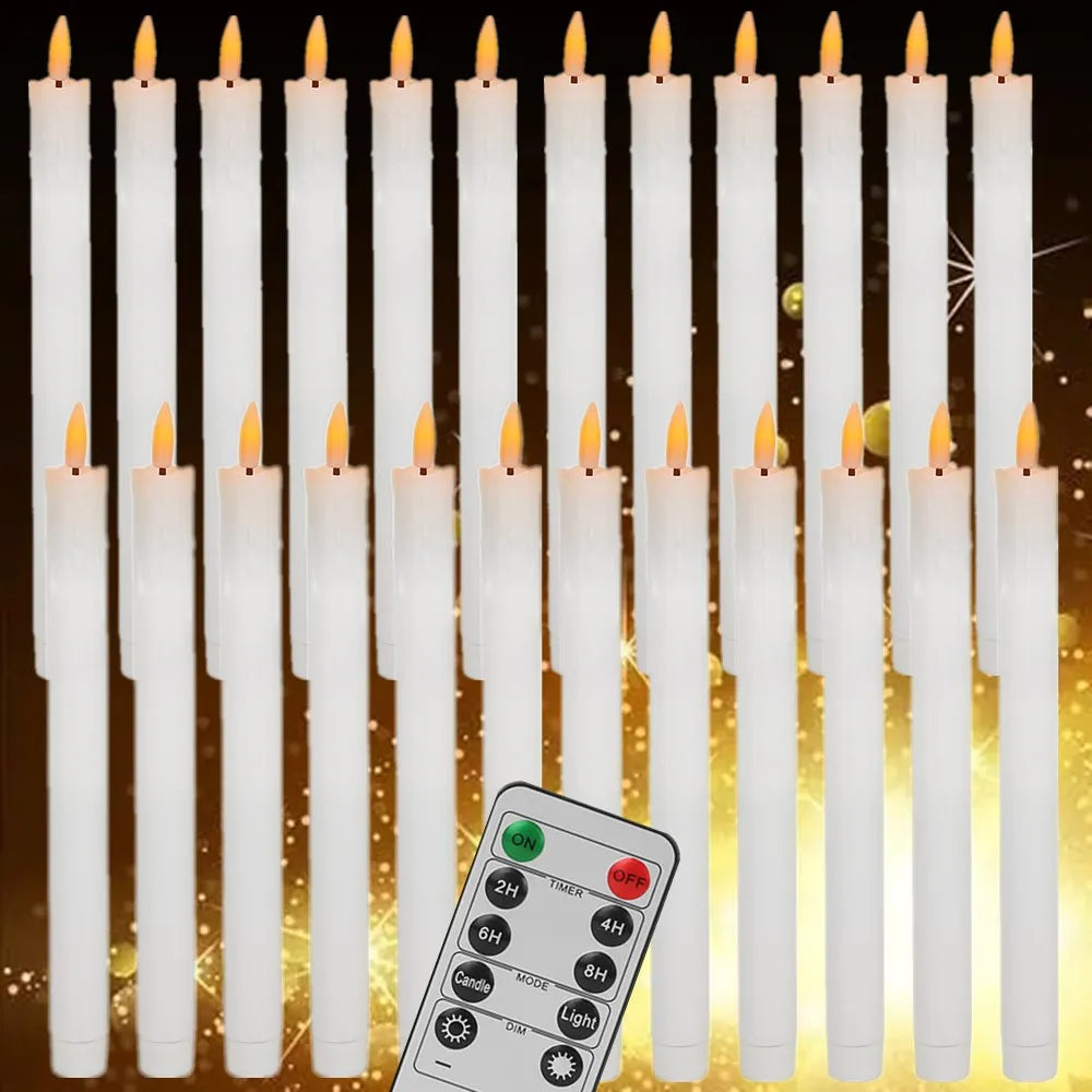 Velas Cónicas sin Llama Marfil Parpadeantes con Control Remoto de 10 Teclas, Luces LED con Mecha 3D, Velas de Ventana para Decoración Navideña, Hogar y Bodas