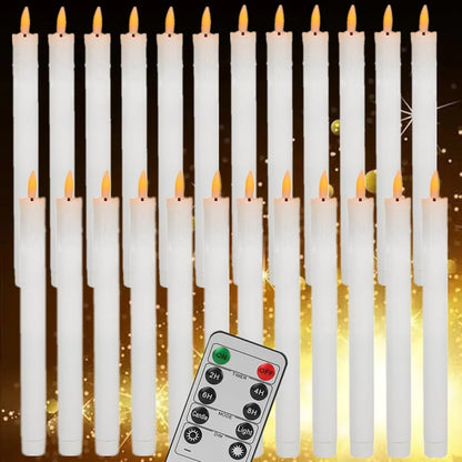Velas Cónicas sin Llama Marfil Parpadeantes con Control Remoto de 10 Teclas, Luces LED con Mecha 3D, Velas de Ventana para Decoración Navideña, Hogar y Bodas