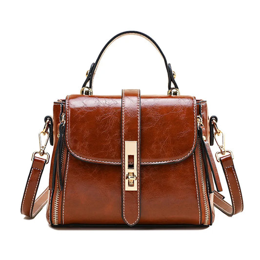Bolso de piel auténtica con doble cremallera para mujer, bandolera de piel de vaca auténtica, decoración con cierre, de lujo