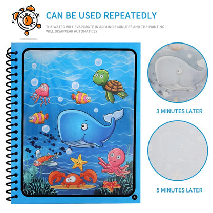 Libro Mágico de Dibujo con Agua, Libro Reutilizable Montessori para Niños, Juguete Educativo de Coloreado y Desarrollo Sensorial