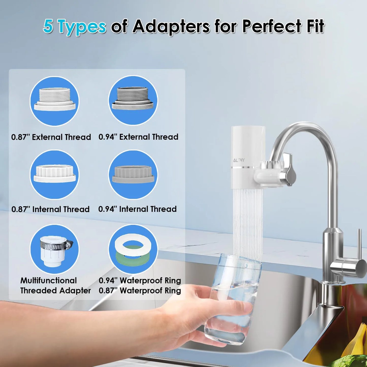Sistema Purificador de Agua para Grifo ALTHY, Filtra Plomo, Cloro y Mejora el Sabor - Certificación NSF para 320 Galones de Uso en Cocina