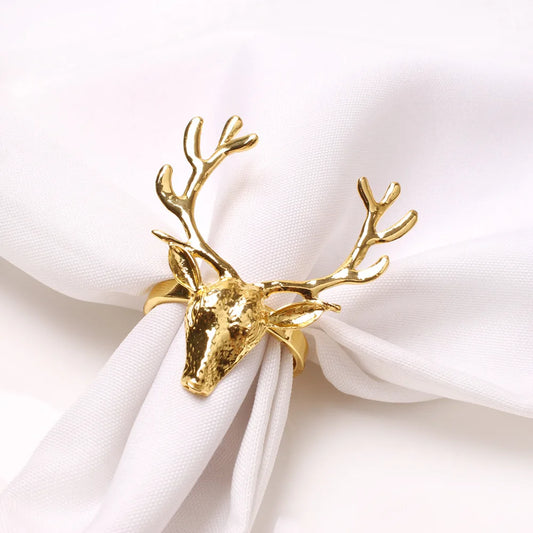 Anillos de Servilleta de Ciervo de 4 Piezas - Soporte de Cabeza de Alce para Decoración de Mesa de Navidad y Acción de Gracias