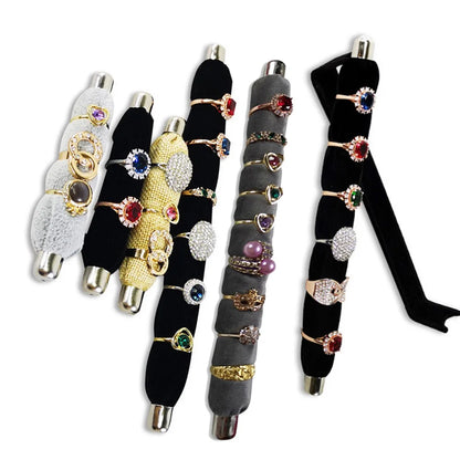 Soporte de Joyería para Anillos de Terciopelo - Exhibidor de Anillos de Espuma Suave con Estante de Metal, Disponible en Varios Colores