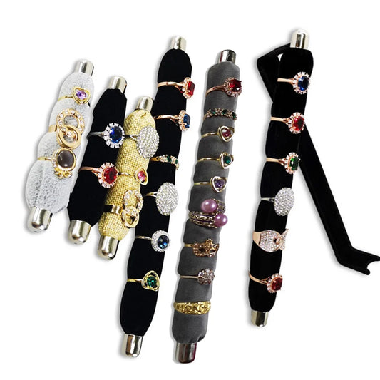 Soporte de Joyería para Anillos de Terciopelo - Exhibidor de Anillos de Espuma Suave con Estante de Metal, Disponible en Varios Colores