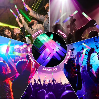 15/30 Pcs LED Glow Sticks a Granel Tubos de Espuma Brillantes Coloridos RGB para Fiestas de Cumpleaños, Bodas y Suministros de Celebración