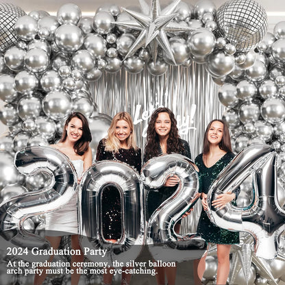 Juego de Anillos de Flores Arqueadas de Globo Plateado de Discoteca - Decoración con Fondo de Borla Metálica para Fiestas de Cumpleaños 2024