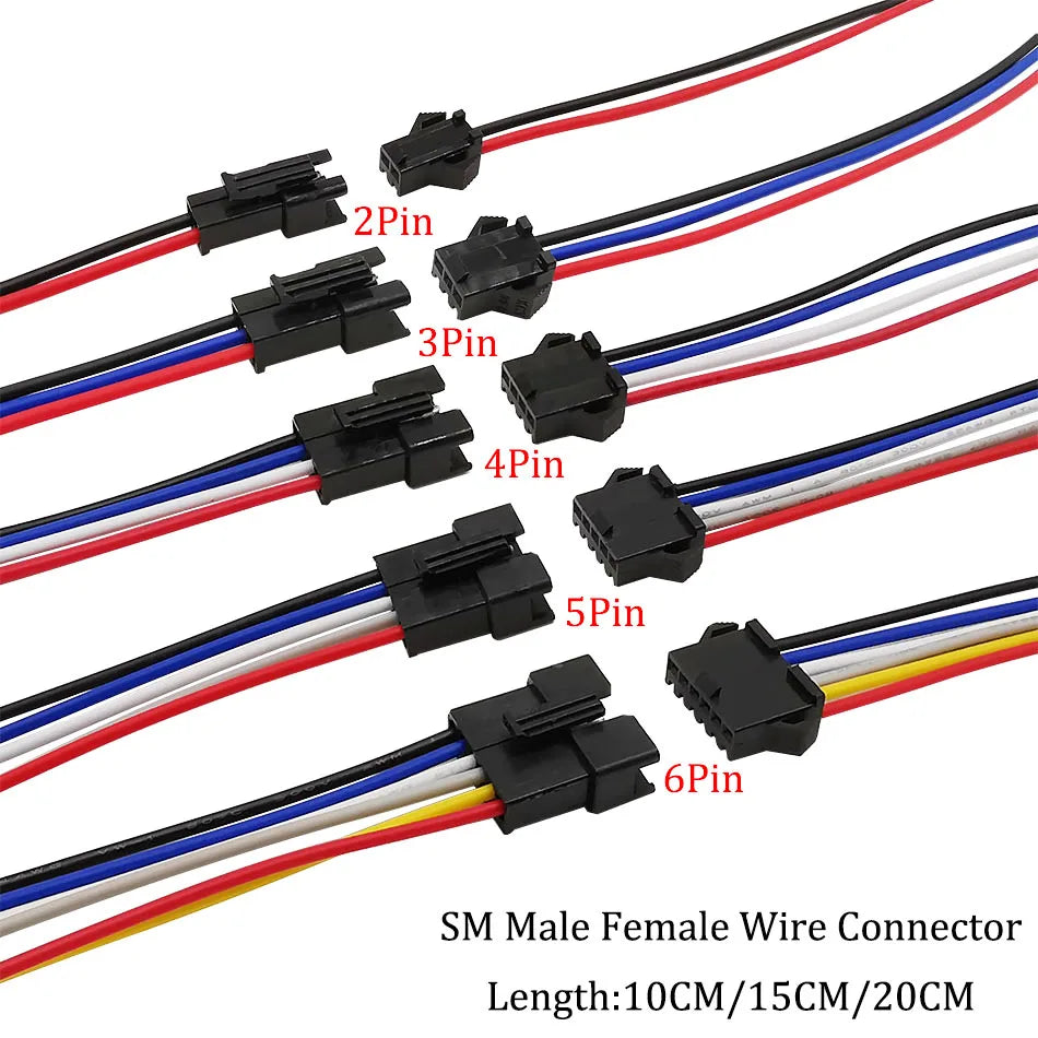 Conectores LED SM JST de 2/3/4/5/6 Pines, Cable Adaptador para Tirar LED, 5 Pares (10 Piezas) Conector Macho y Hembra