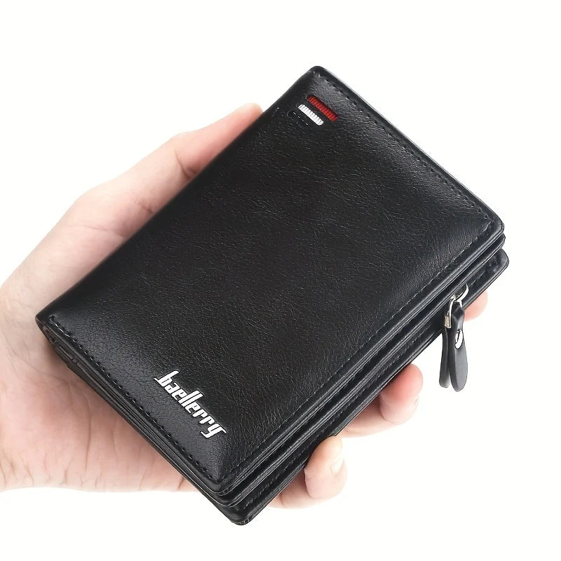 Baellerry Nueva Billetera Corto para Hombre en Cuero PU con Cremallera y Bolsillo para Monedas, Gran Capacidad, Cartera Masculina de Estilo Vintage