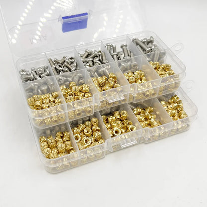 Kit de Tuercas y Tornillos de Latón - 260-500 pcs M2 M3 M4, Tuercas de Inserción de Fusión en Caliente para Impresoras 3D