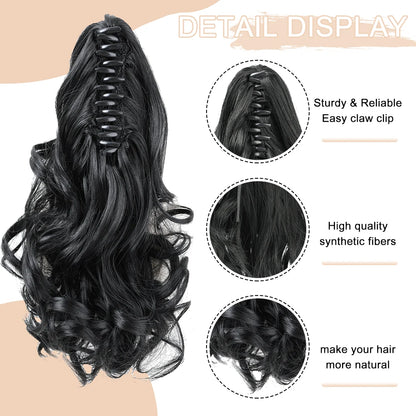 Extensión de Cola de Caballo Corta para Mujer, Pinza Ondulada Rizada de Garra Sintética, Extensión de Cabello de Cola de Caballo Corta