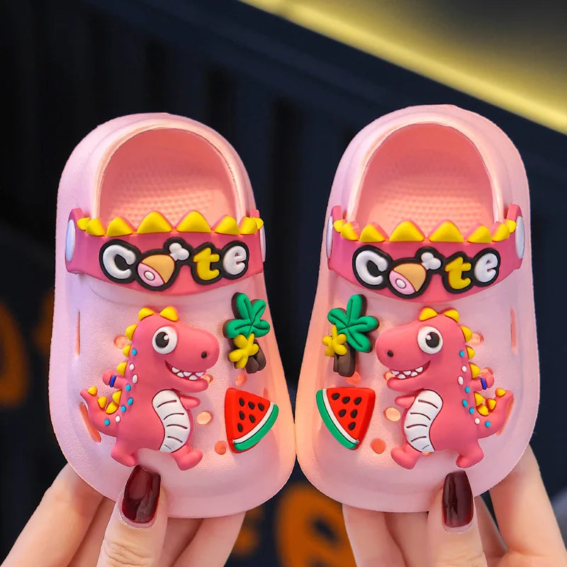 Zapatillas de Verano para Niños, Sandalias con Agujeros, Suaves y Antideslizantes, Diseño de Dinosaurio de Dibujos Animados DIY, Zapatos de Playa para Niños y Niñas
