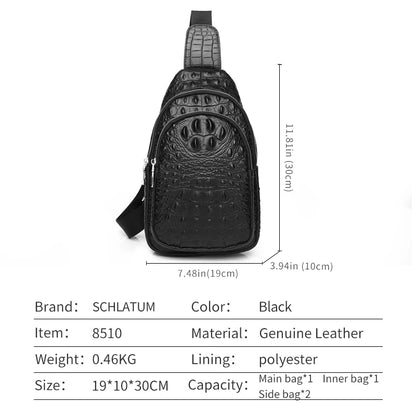 Bolso de Pecho de Cuero Genuino para Hombre – Estilo Casual con Estampado de Cocodrilo