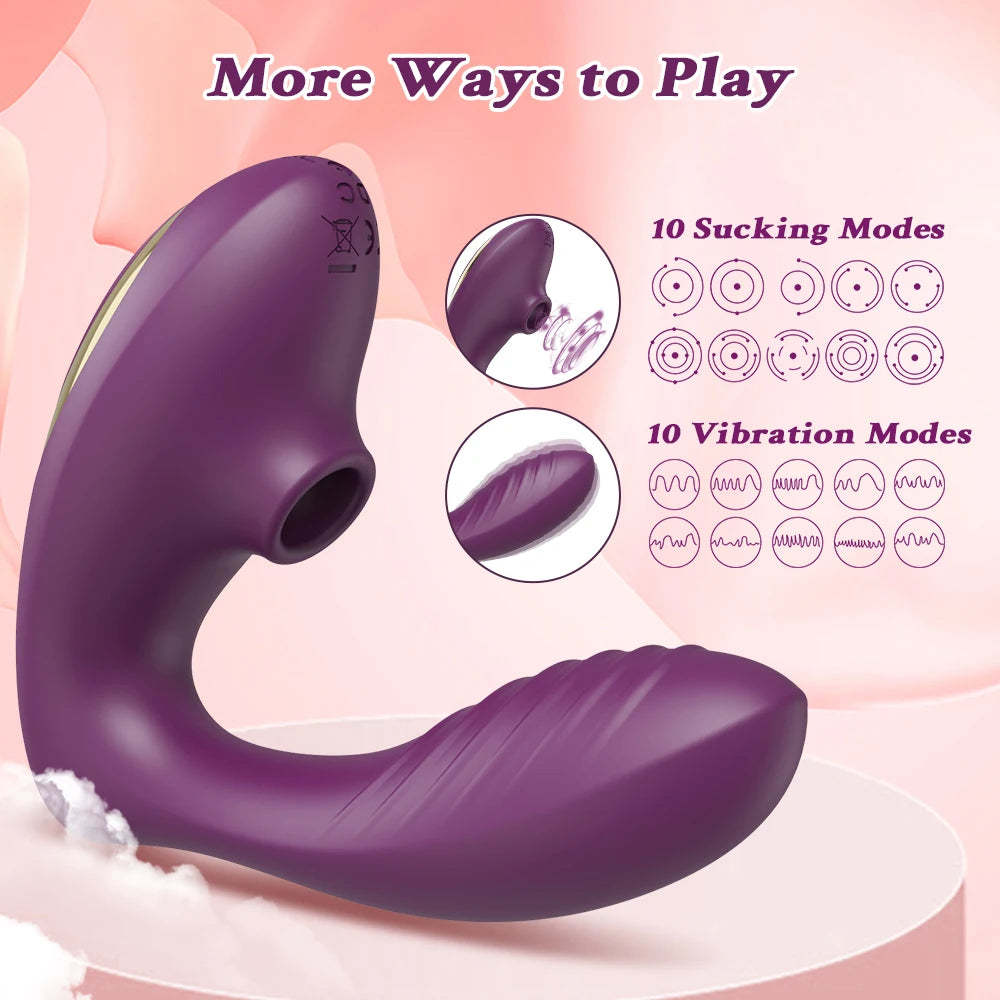 Vibrador de Succión y Vibración para Mujeres – Estimulador Clítoris, Pezones y Dildo con 10 Modos de Vibración y Succión, Juguete Sexual para Adultos