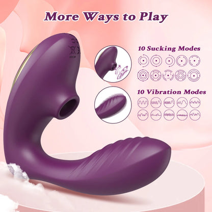 Vibrador de Succión y Vibración para Mujeres – Estimulador Clítoris, Pezones y Dildo con 10 Modos de Vibración y Succión, Juguete Sexual para Adultos
