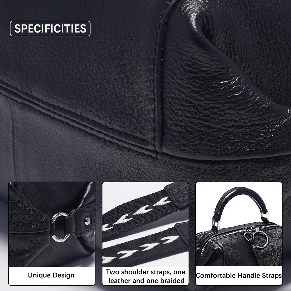 Bolso de Hombro Zency | Piel Genuina 100% | Diseño Elegante Blanco y Negro