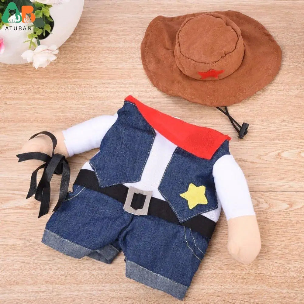 Disfraces de Halloween para mascotas, uniforme de vaquero del oeste con sombrero, traje de vaquero divertido para mascotas, ropa divertida para gatos y perros pequeños