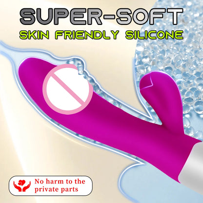 Vibrador Rabbit Recargable, Dildo Dual con Vibración, Masajeador de Punto G y Clítoris, Juguete Sexual para Mujeres