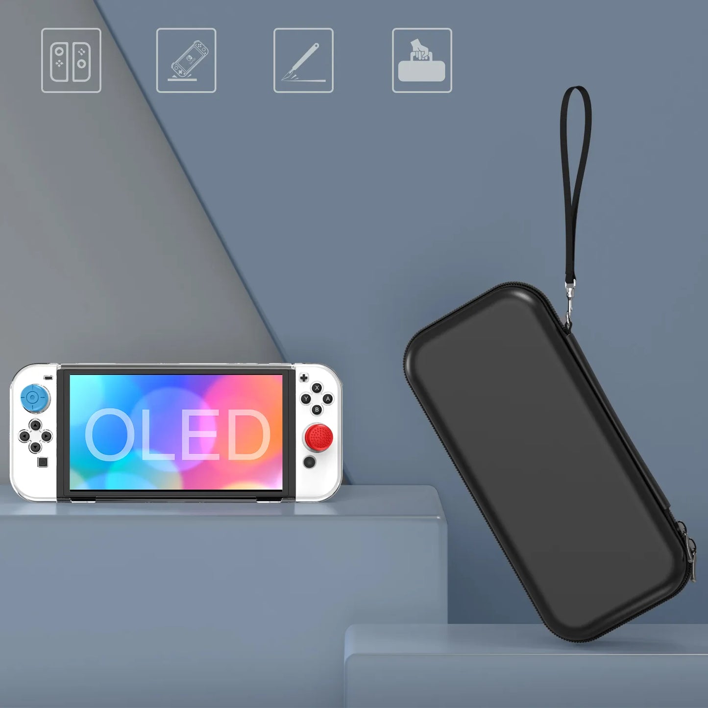 Estuche de Transporte y Kit de Accesorios 9 en 1 para Nintendo Switch OLED Modelo 2022 con Funda Protectora