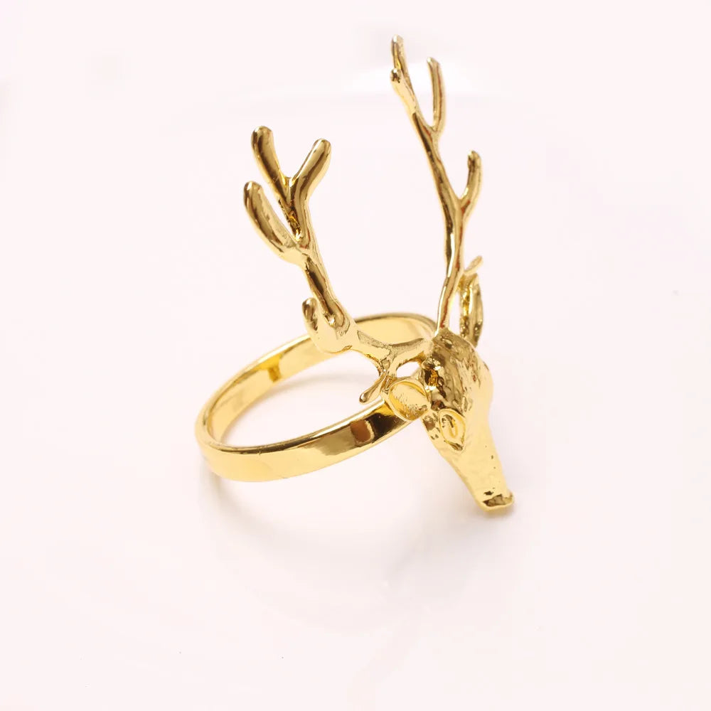 Anillos de Servilleta de Ciervo de 4 Piezas - Soporte de Cabeza de Alce para Decoración de Mesa de Navidad y Acción de Gracias