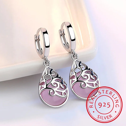 Aretes de Mujer de Flor con Piedra Ópalo en Plata de Ley 925 - Joyería Original Antialérgica
