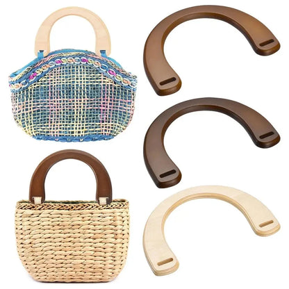 Mangos de Madera Desmontables en Forma de U – Accesorios para Bolsos de Mano y DIY, Repuesto para Bolsas de Playa y Clutches, 18.5 cm